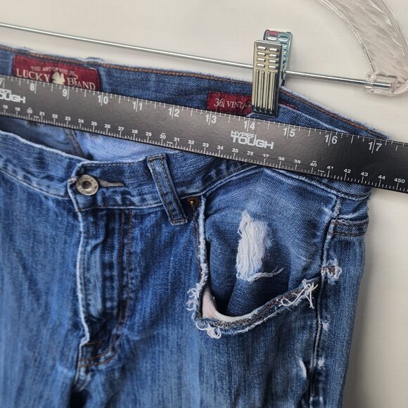 Lucky Brand Mens Distressed Blue Jeans 36x32 Straight Fit Medium Wash Denim - Picture 8 of 11